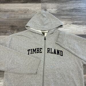 Vintage 90s Y2K Timberland Gray Mens XL Full Zip Patched Spellout Hoodie Jacket